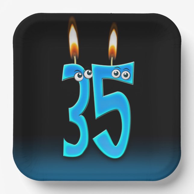 35th Birthday Candles with Eyeballs  Paper Plates (Front)