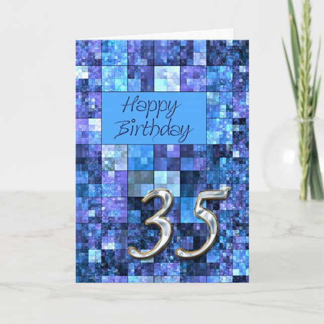 35th Birthday card with abstract squares. (Front)