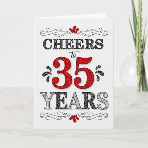 35th Birthday Cheers in Red White Black Pattern Card