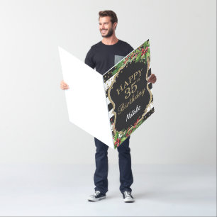 35th Birthday Christmas Black Gold Glitter Jumbo Card