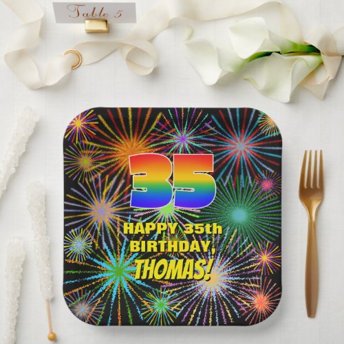 35th Birthday Colorful Fun Celebratory Fireworks Paper Plates