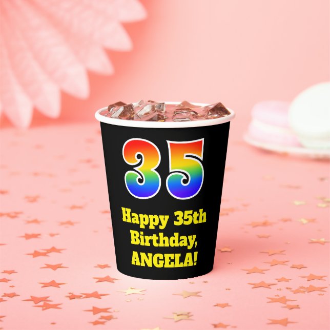 35th Birthday: Colorful, Fun, Exciting, Rainbow 35 Paper Cups (Insitu)