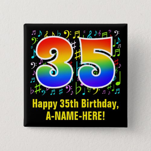 35th Birthday Colorful Music Symbols Rainbow 35 Button
