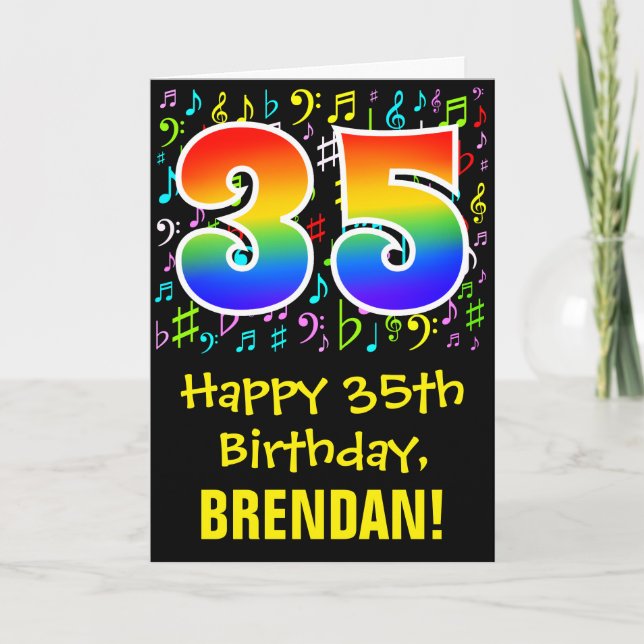 35th Birthday: Colorful Music Symbols + Rainbow 35 Card (Front)