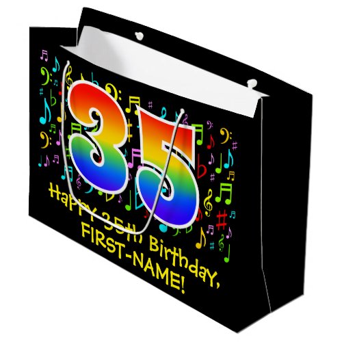 35th Birthday _ Colorful Music Symbols Rainbow 35 Large Gift Bag