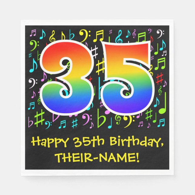 35th Birthday - Colorful Music Symbols, Rainbow 35 Napkins (Front)