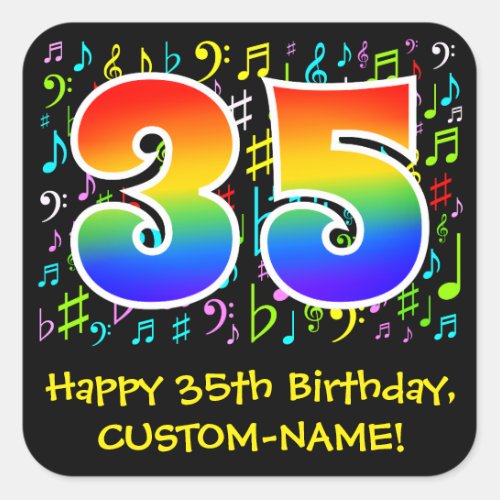35th Birthday Colorful Music Symbols Rainbow 35 Square Sticker