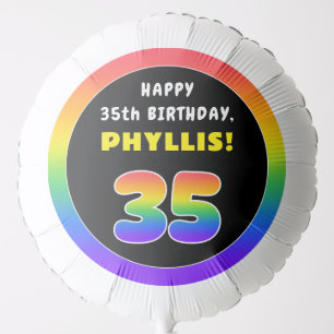 35th Birthday: Colorful Rainbow # 35, Custom Name Balloon