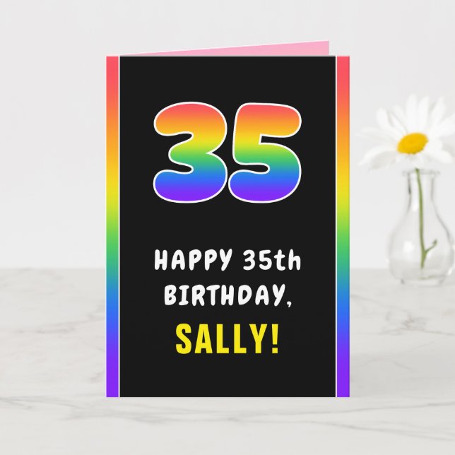 35th Birthday: Colorful Rainbow # 35, Custom Name Card (Small Plant)