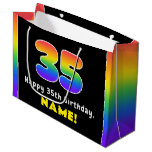 [ Thumbnail: 35th Birthday: Colorful Rainbow # 35, Custom Name Gift Bag ]