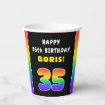 [ Thumbnail: 35th Birthday: Colorful Rainbow # 35, Custom Name Paper Cups ]