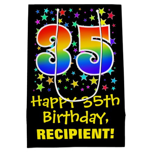 35th Birthday Colorful Stars Pattern  Rainbow 35 Medium Gift Bag