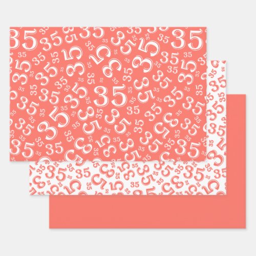 35th Birthday CoralWhite Random Number Pattern 35 Wrapping Paper Sheets