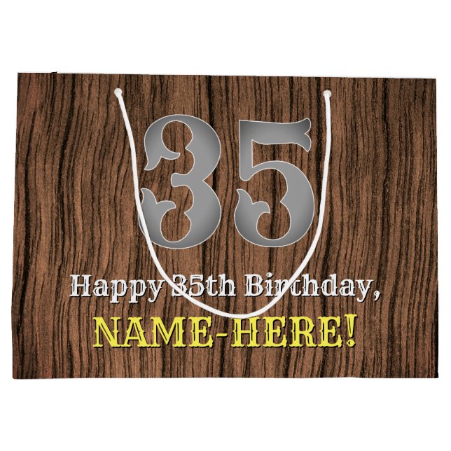 35th Birthday: Country Western Inspired Look, Name Large Gift Bag (Back)