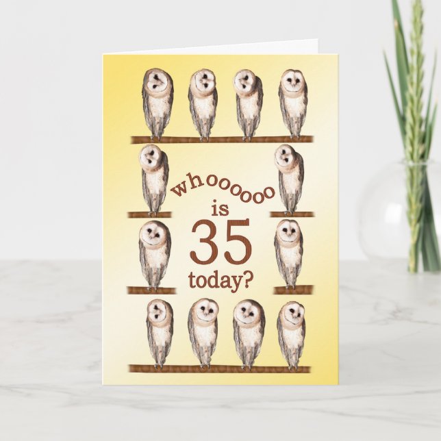 35th birthday, Curious owls card. Card (Front)