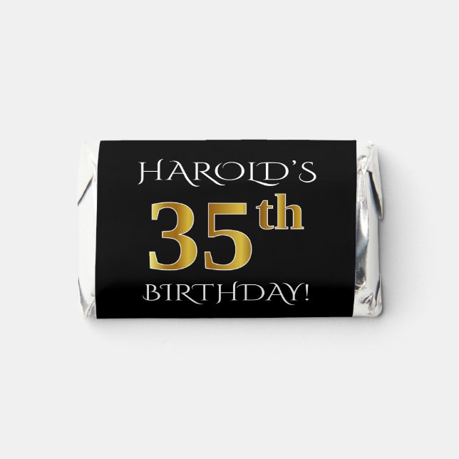 35th Birthday — Elegant, Faux Gold Look 35 + Name Hershey's Miniatures (Front)