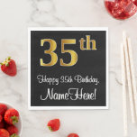 [ Thumbnail: 35th Birthday ~ Elegant Luxurious Faux Gold Look # Napkins ]