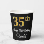 [ Thumbnail: 35th Birthday - Elegant Luxurious Faux Gold Look # Paper Cups ]
