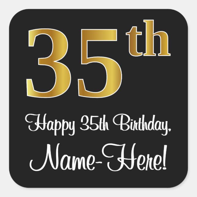 35th Birthday – Elegant Luxurious Faux Gold Look # Square Sticker (Front)