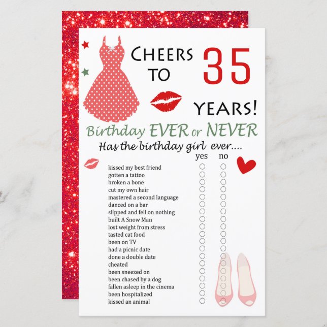 35th Birthday Ever or Never Game (Front/Back)