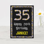 [ Thumbnail: 35th Birthday: Floral Flowers Number, Custom Name Card ]