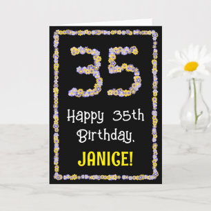 35th Birthday: Floral Flowers Number, Custom Name Card