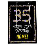 [ Thumbnail: 35th Birthday: Floral Flowers Number, Custom Name Gift Bag ]
