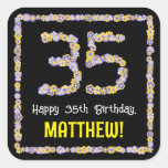 [ Thumbnail: 35th Birthday: Floral Flowers Number, Custom Name Sticker ]