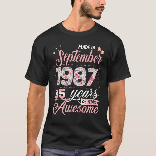 35th Birthday Floral   For Womens Born In Septembe T_Shirt