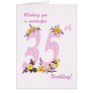 35th Birthday Flower Decorated Numbers Cards