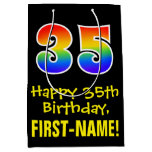 [ Thumbnail: 35th Birthday: Fun, Bold, Colorful, Rainbow "35" Gift Bag ]