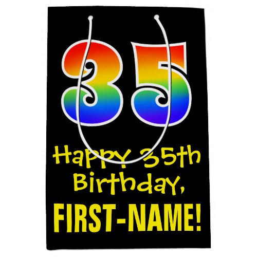 35th Birthday Fun Bold Colorful Rainbow 35 Medium Gift Bag