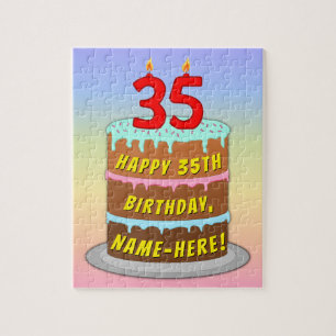 35th Birthday: Fun Cake and Candles + Custom Name Jigsaw Puzzle