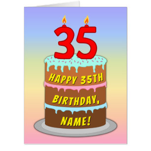 35th Birthday: Fun Cake & Candles, w/ Custom Name Card