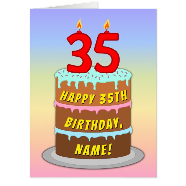 35th Birthday: Fun Cake & Candles, w/ Custom Name Card (Front)