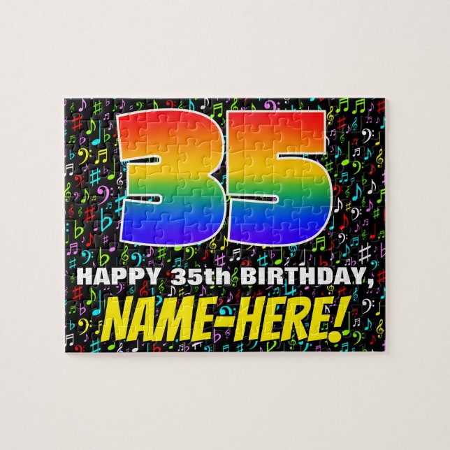 35th Birthday — Fun, Colorful Music Symbols & “35” Jigsaw Puzzle (Horizontal)