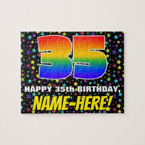 35th Birthday  Fun Colorful Star Field Pattern Jigsaw Puzzle