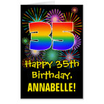 [ Thumbnail: 35th Birthday: Fun Fireworks Pattern & Rainbow 35 Card ]