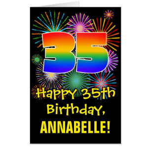 35th Birthday: Fun Fireworks Pattern & Rainbow 35 Card