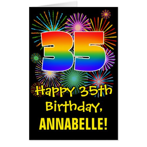 35th Birthday Fun Fireworks Pattern  Rainbow 35 Card