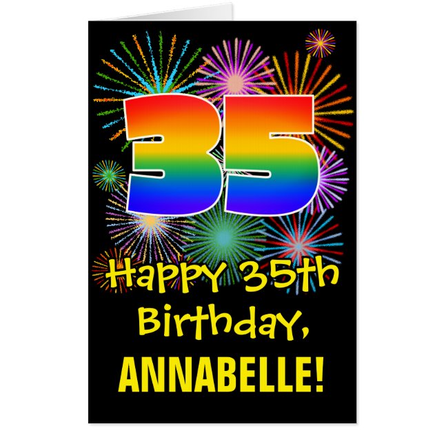 35th Birthday: Fun Fireworks Pattern & Rainbow 35 Card (Front)