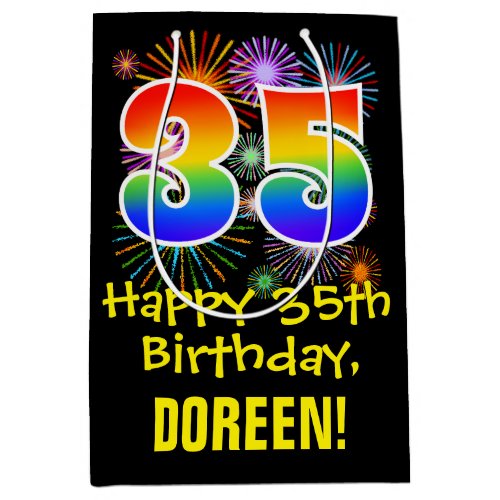 35th Birthday Fun Fireworks Pattern  Rainbow 35 Medium Gift Bag