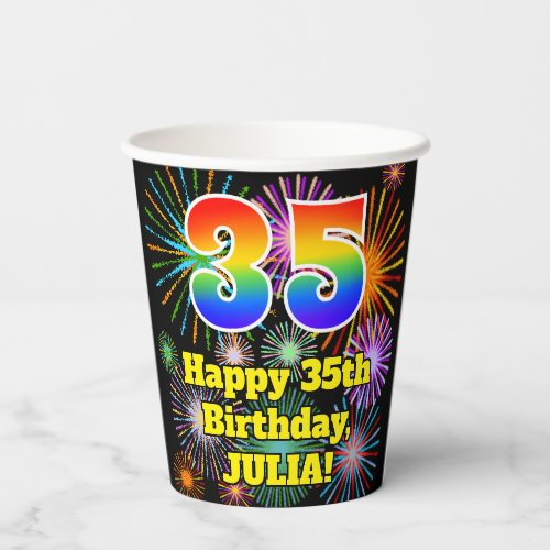 35th Birthday Fun Fireworks Pattern  Rainbow 35 Paper Cups