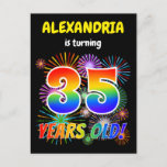 [ Thumbnail: 35th Birthday - Fun Fireworks, Rainbow Look "35" Postcard ]