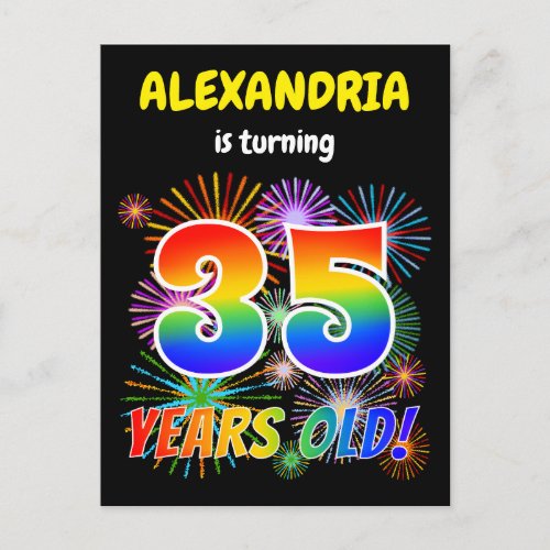 35th Birthday _ Fun Fireworks Rainbow Look 35 Postcard