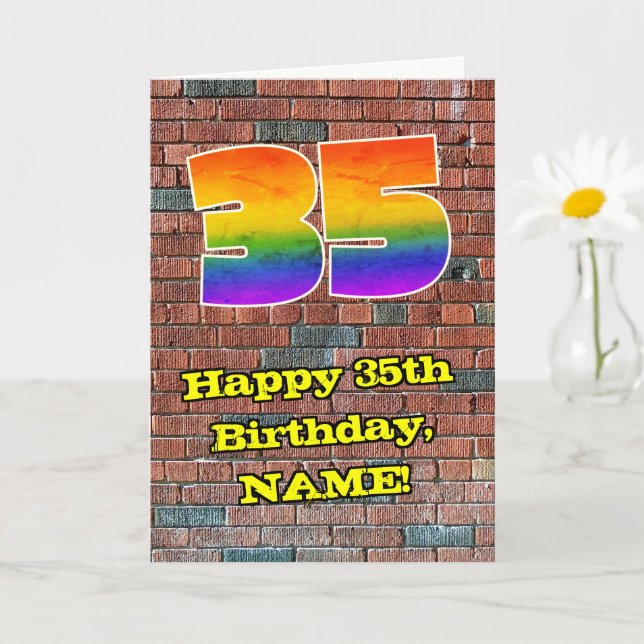 35th Birthday: Fun Graffiti-Inspired Rainbow 35 Card (Small Plant)