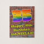 [ Thumbnail: 35th Birthday: Fun Graffiti-Inspired Rainbow 35 Jigsaw Puzzle ]