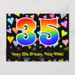 [ Thumbnail: 35th Birthday: Fun Hearts Pattern, Rainbow 35 Postcard ]