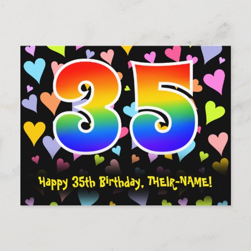 35th Birthday Fun Hearts Pattern Rainbow 35 Postcard