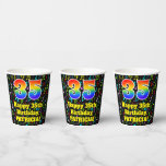 [ Thumbnail: 35th Birthday: Fun Music Notes Pattern, Rainbow 35 Paper Cups ]